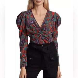 Veronica Beard NWT Simmons Silk-Blend Blouse in
Flame Red Multi Size 4
